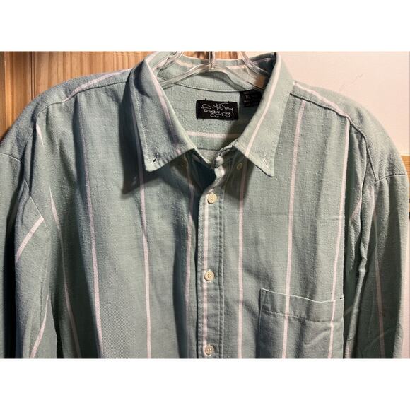 Kenny Rogers Vintage Mens XLT Green Striped Long Sleeve Button Down Cotton Shirt - Picture 4 of 11